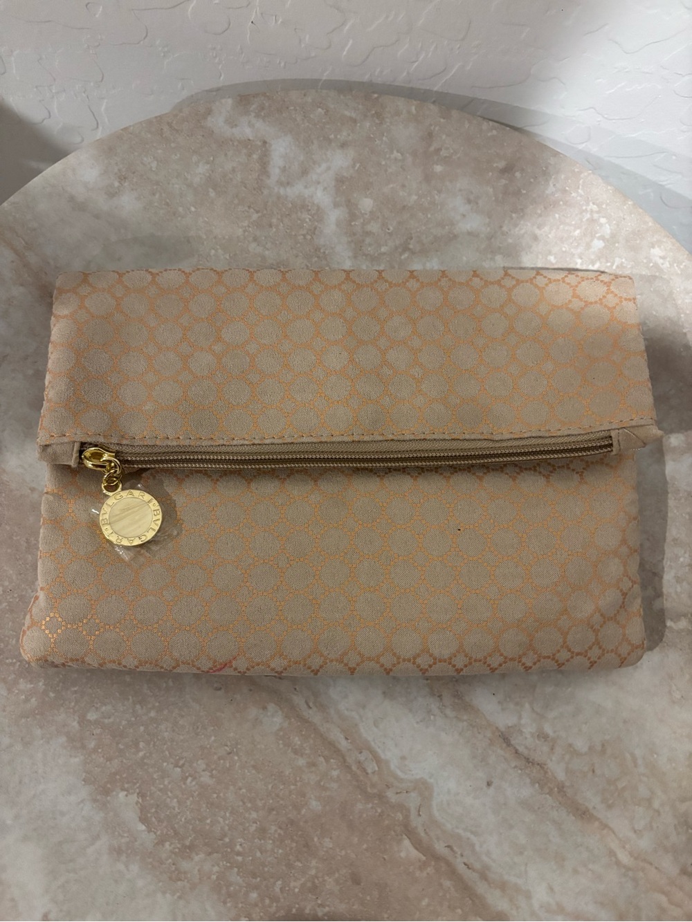 Bulgari Gold-Tone Patterned Fold-Over  Cosmetic Clutch